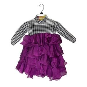 Right Bank Babies NWOT 2T plum purple ruffle tired dress checkered Long sleeve